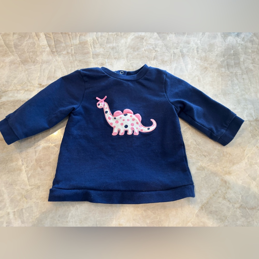 Little Me Navy Blue Sweatshirt with Pink Polka-Dot Dino